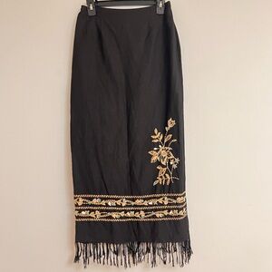 55% Linen Black Embroidered Skirt. Waist= 26”